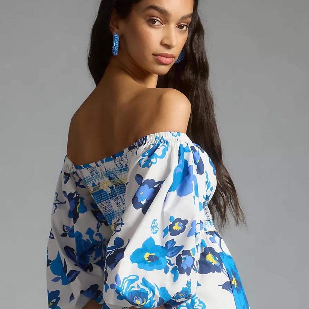 Plenty by Tracy Reese Off-The-Shoulder Puff-Sleeve Smocked Midi Dress - Picture 10 of 15